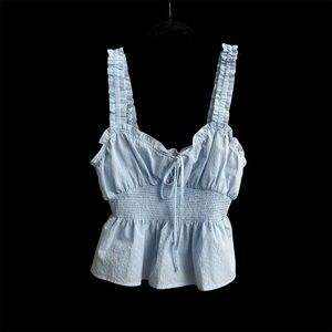 Mine Light Blue Ruffled Tank Top